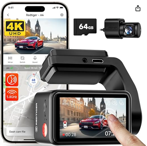 REDTIGER 4K+1080P Front and Rear Dash Cam
